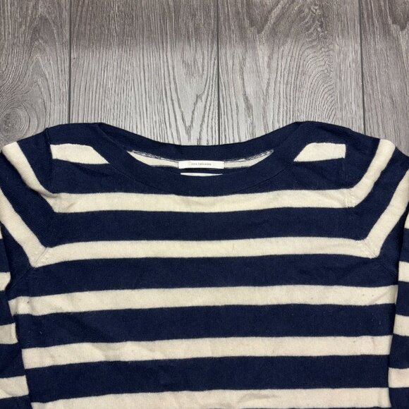 Nordstorm Signature 100% Cashmere Peplum Sweater Nautical Blue stripe Large - Picture 2 of 8